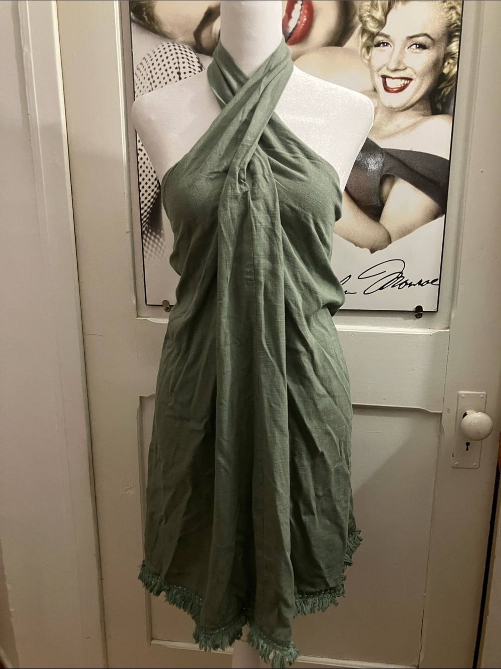 easel Olive One-Shoulder Tassel Hem Dress